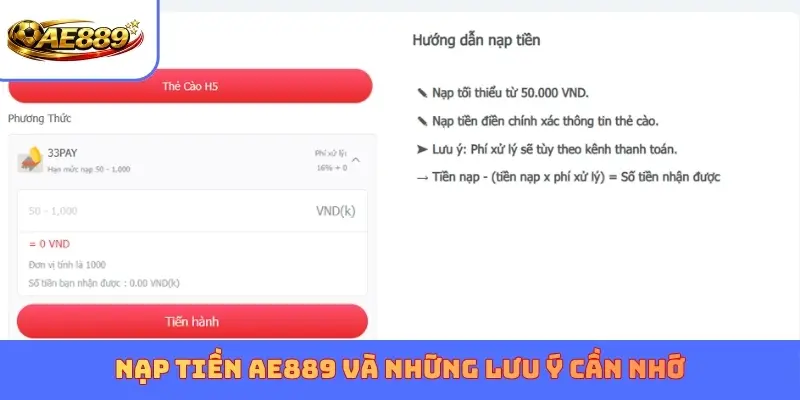 Nạp tiền AE889 và những lưu ý cần nhớ